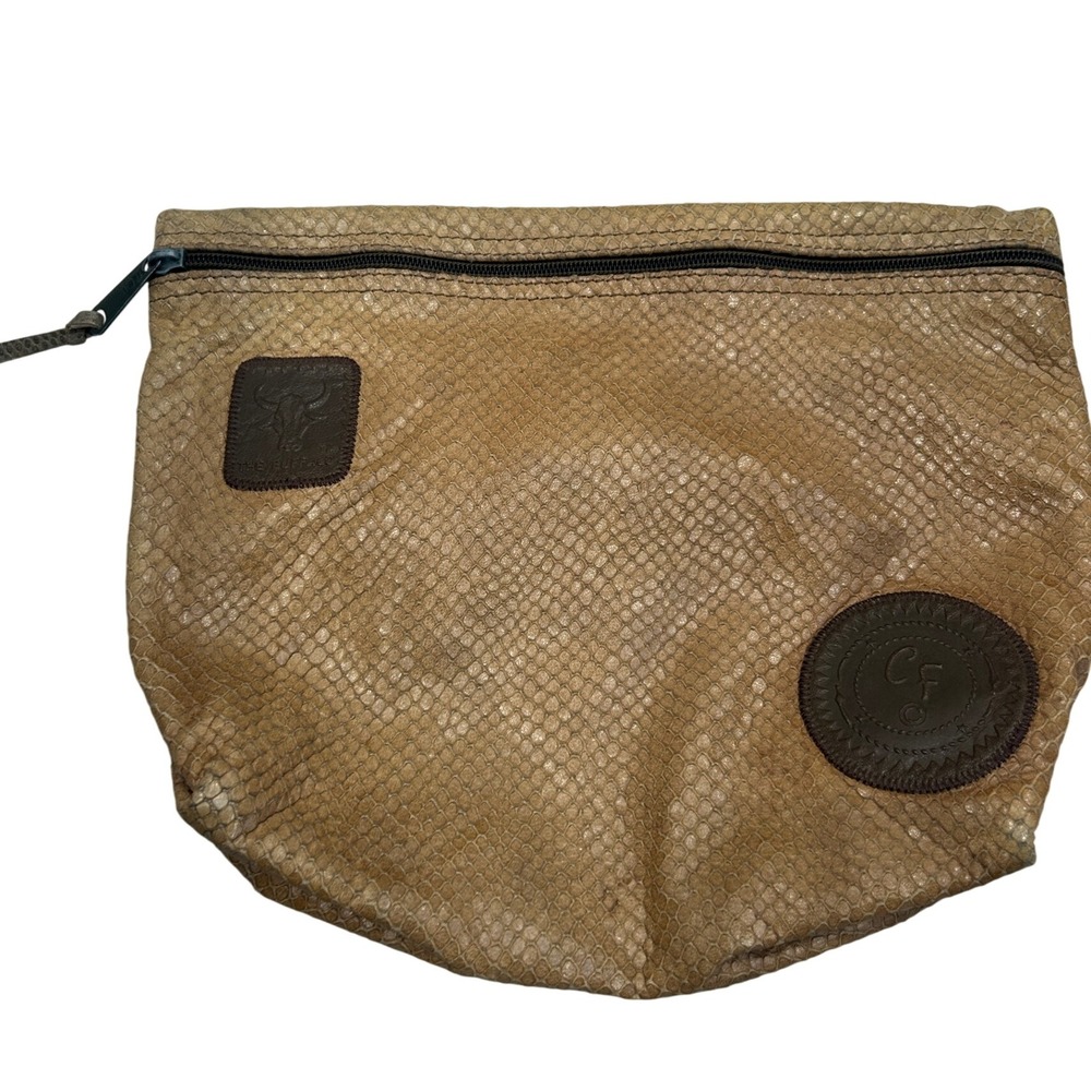 Vintage Carlos Falchi Snake Skin Embossed Leather Bag Pouch Cosmetic Case- large